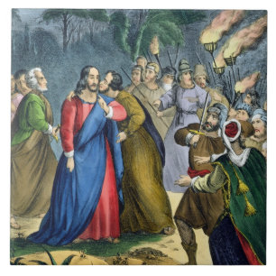 Judas Betrays his Master, from a bible printed by Ceramic Tile