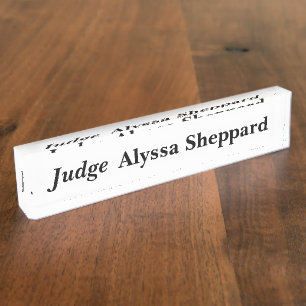 Judge Acrylic White Desk Name Plate