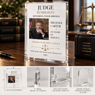 Judge Retirement Photo Years of Service Gift Block
