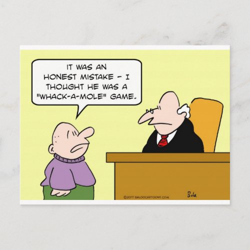 judge whack a mole game honest mistake postcard