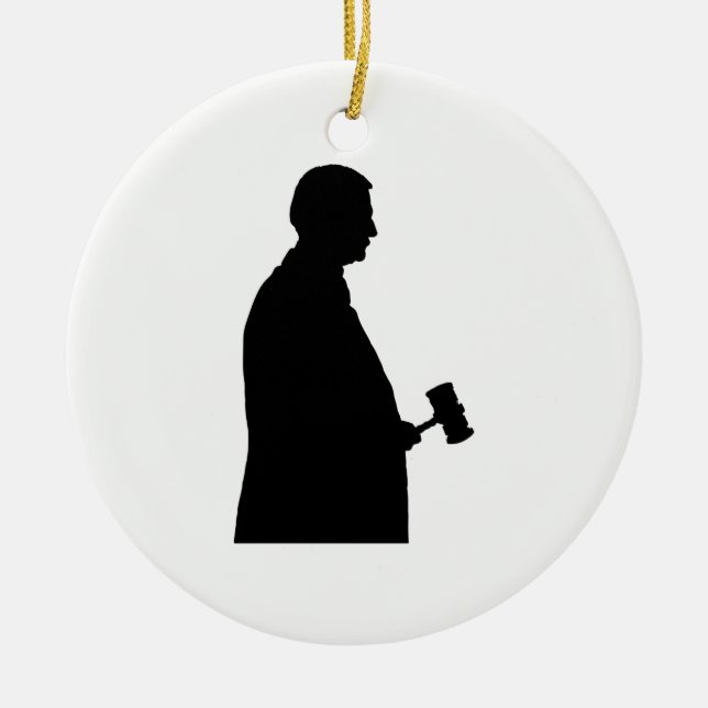 Judge With Gavel Silhouette Ceramic Ornament (Front)