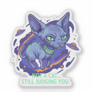 Judging Alien Sphynx Cat Sci-Fi Humor Art Sticker