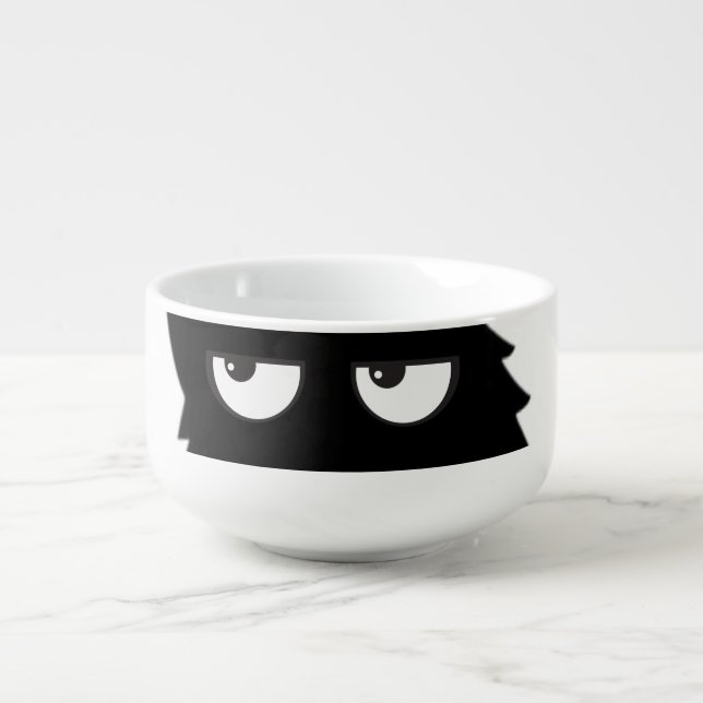 Judging Black Cat Funny Minimal Cat Design Soup Mug (Front)
