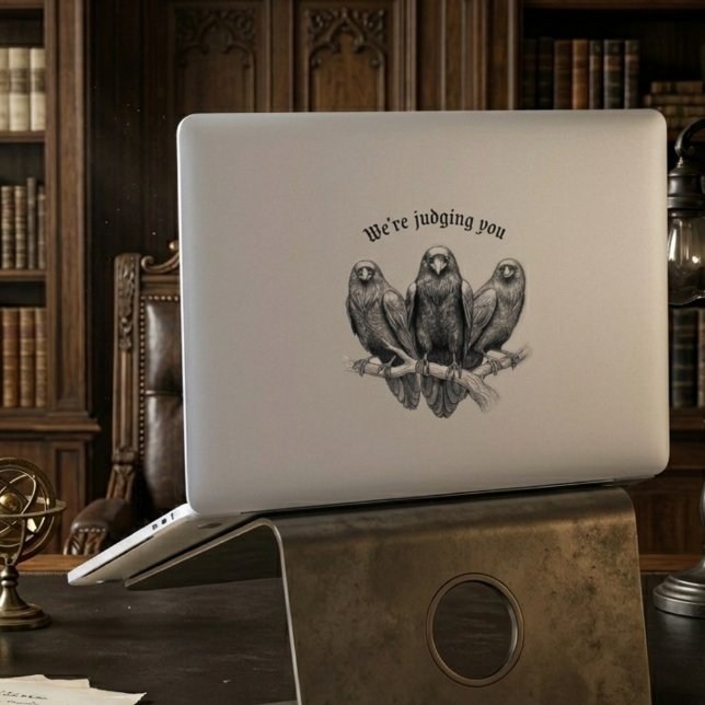 Judging Crows Funny Sarcastic Raven Gothic Sticker (Funny sarcastic gothic raven sticker)