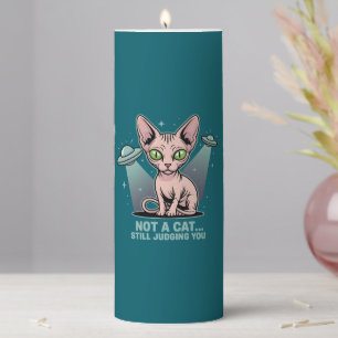 Judging Sphynx Cat UFO Alien Humor Art Pillar Candle