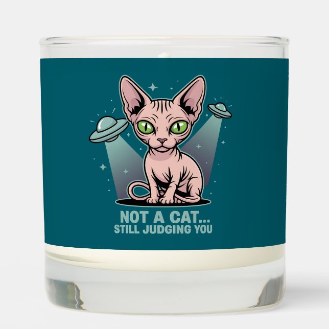 Judging Sphynx Cat UFO Alien Humor Art Scented Candle (Front)