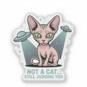 Judging Sphynx Cat UFO Alien Humor Art Sticker