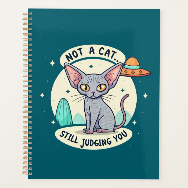 Judging Sphynx Cat UFO Sarcastic Cartoon Art Planner (Front)