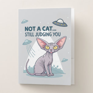 Judging Sphynx Cat UFO Sarcastic Cartoon Art Pocket Folder