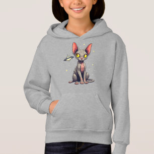 Judging Sphynx Cat UFO Space Cartoon Art Hoodie