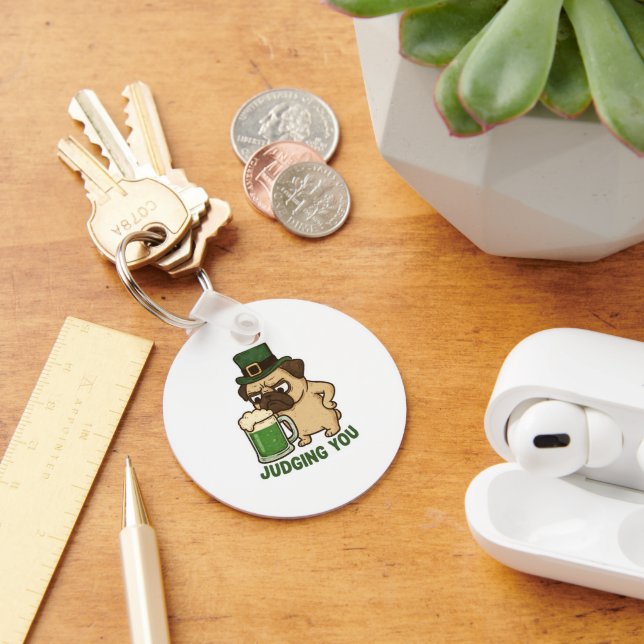 Judgy Funny Pug St.Patrick's Day Keychain (Desk)