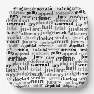 Judicial Legal Terns Word Cloud Design Paper Plates