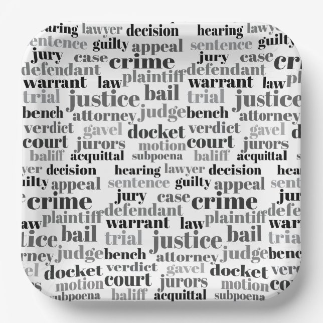 Judicial Legal Terns Word Cloud Design Paper Plates (Front)