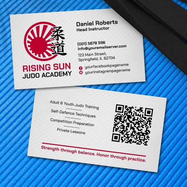 Judo academy instructor - Kanji and rising sun Business Card (Creator Uploaded)