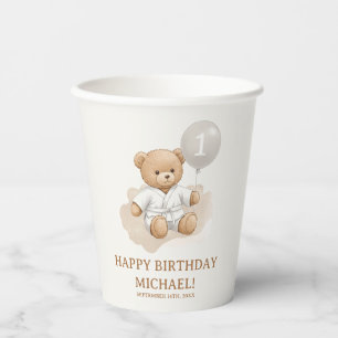 "Judo Bear’s First Belt" – 1st Birthday White Paper Cups