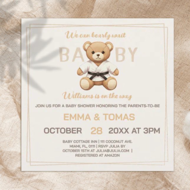 Judo Black Belt Bear Baby Shower Collection  Invitation (Creator Uploaded)