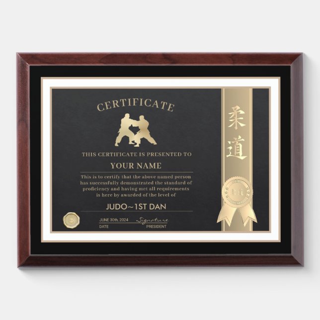 Judo Certificate Award Plaque (Horizontal)