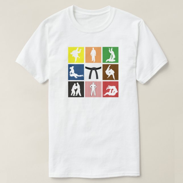 Judo Color Belt Pop Art Judokas Silhouette T-Shirt (Design Front)