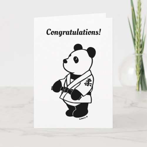 Judo Panda Cartoon with a Black Belt Congrats Card