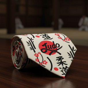 Judo Pattern - Black Belt, Kanji and Sun Neck Tie