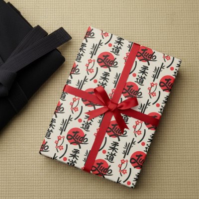 Judo Pattern - Black Belt, Kanji and Sun Wrapping Paper
