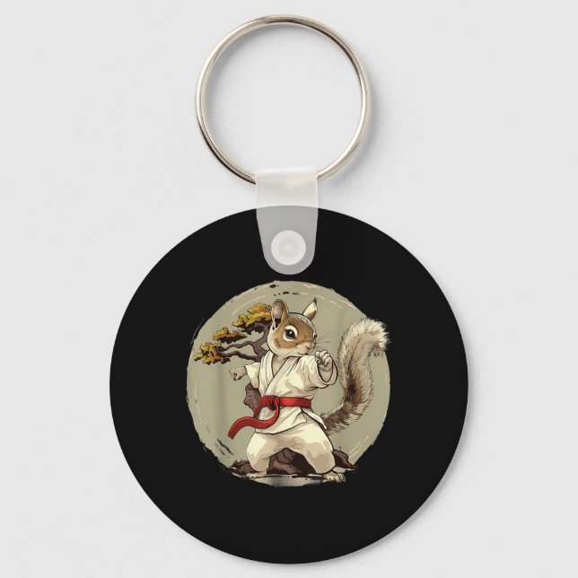 Judo Squirrel Bonsai Tree Kickboxing Taekwondo Keychain (Front)