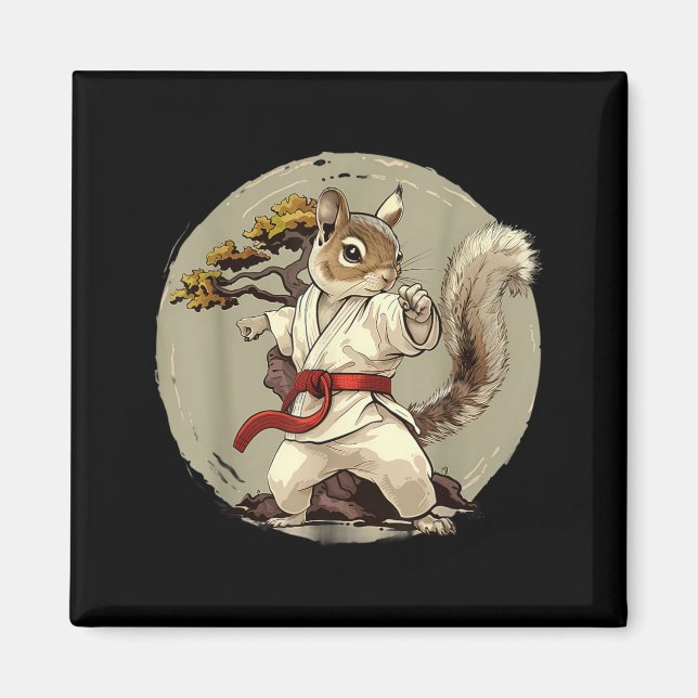 Judo Squirrel Bonsai Tree Kickboxing Taekwondo Magnet (Front)