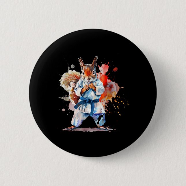 Judo Squirrel Watercolor Karate MMA Squirrel Lover Button (Front)
