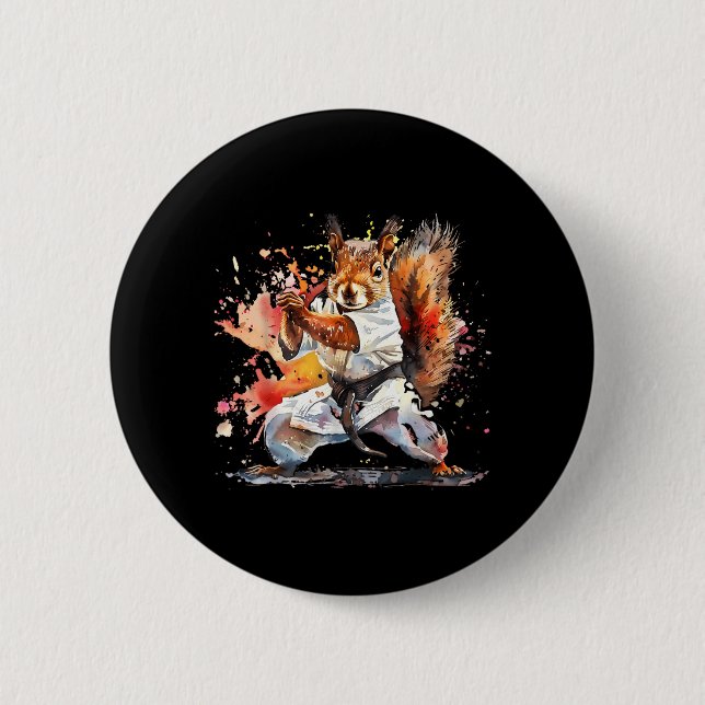 Judo Squirrel Watercolor MMA Squirrel Lover Button (Front)