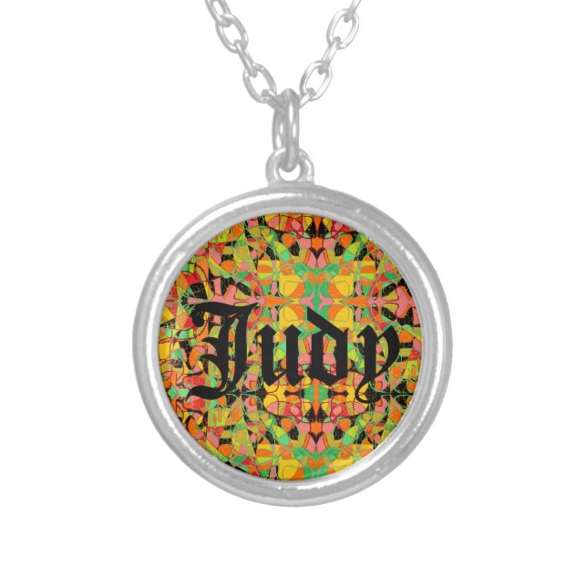 Judy abstract art gothic font silver plated necklace (Front)