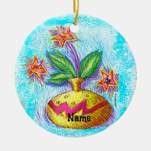 Jug O Flowers  Ceramic Ornament (Front)