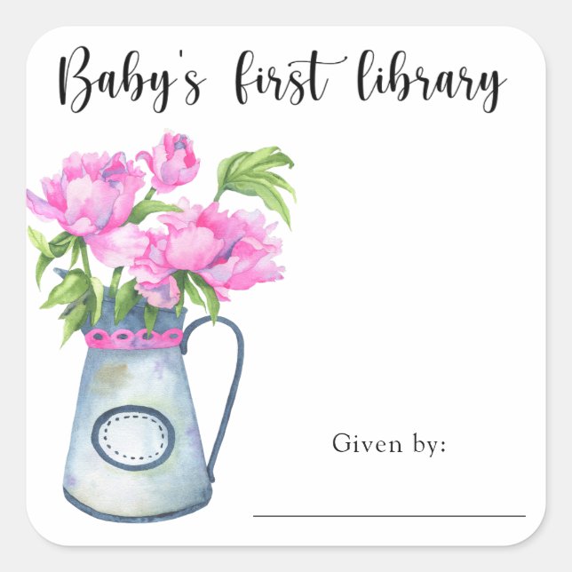 Jug of flowers - baby's first library square sticker (Front)