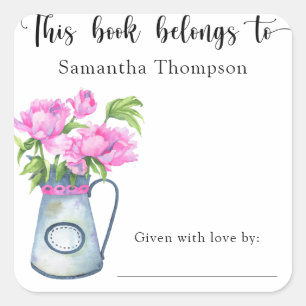 Jug of flowers - this book belongs to square sticker