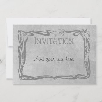 Jugendstil In Grey Invitation by RainbowCards at Zazzle