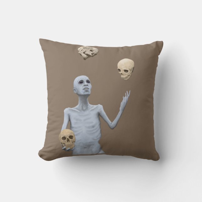 Juggler Juggling Skulls Fantasy Throw Pillow (Front)
