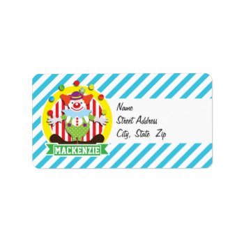 Juggling Big Top Circus Clown; Blue Stripes Label by Birthday_Party_House at Zazzle