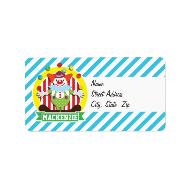 Juggling Big Top Circus Clown; Blue Stripes Label (Front)