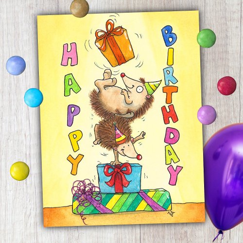 Juggling Birthday Hedgehogs  Postcard