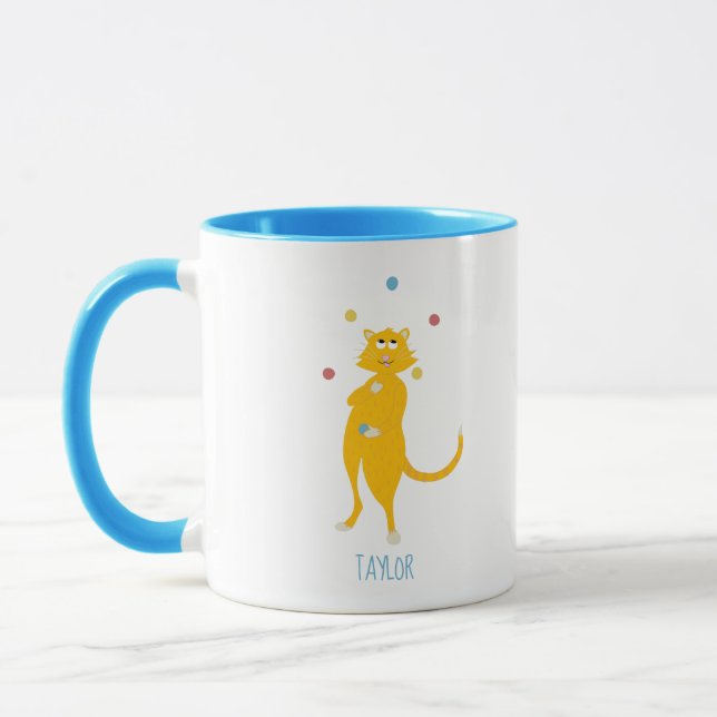 Juggling Cartoon Cat Personalized Jugglers Mug (Left)