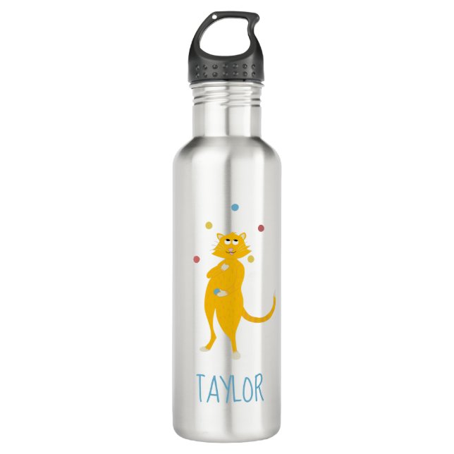 Juggling Cartoon Cat Personalized Jugglers Stainless Steel Water Bottle (Front)
