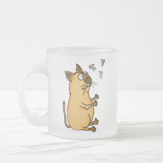 Juggling Cat Frosted Glass Coffee Mug (Left)