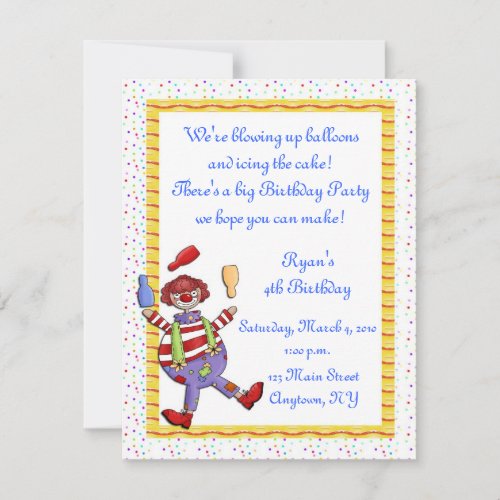 Juggling Clown Birthday Invitation