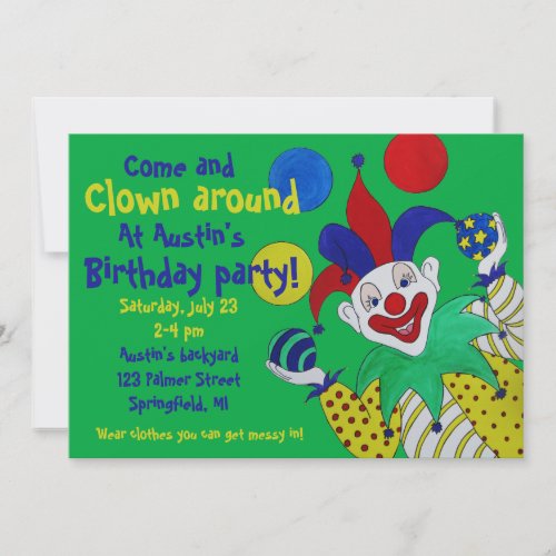 Juggling Clown Birthday Invitation