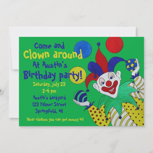 Juggling Clown Birthday Invitation (Front)
