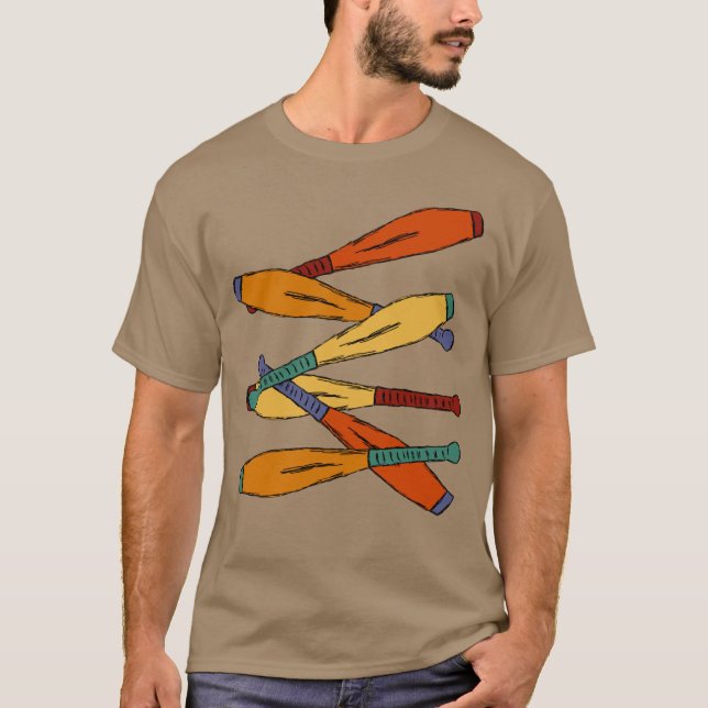Juggling Clubs Collage Graphic T-Shirt (Front)