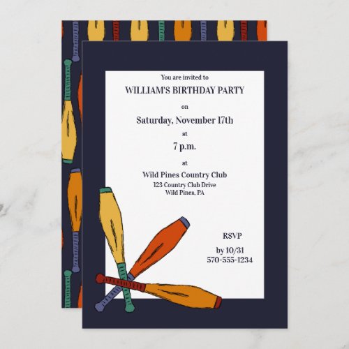 Juggling Clubs Jugglers Birthday Party Invitation