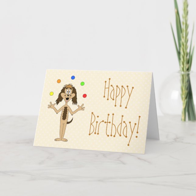 Juggling Dog Cartoon. Birthday. Card (Front)