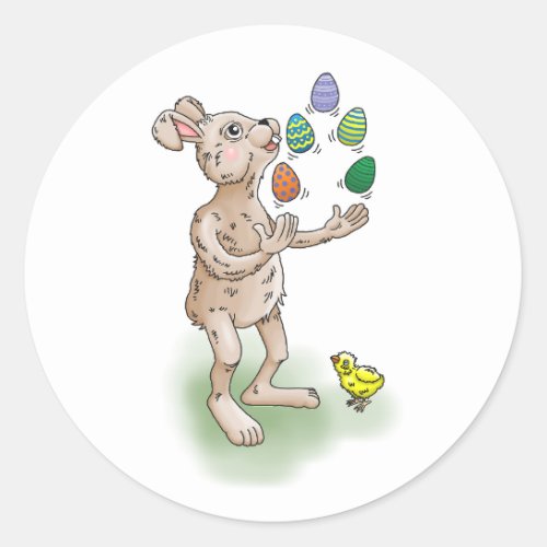 Juggling Easter Bunny Classic Round Sticker
