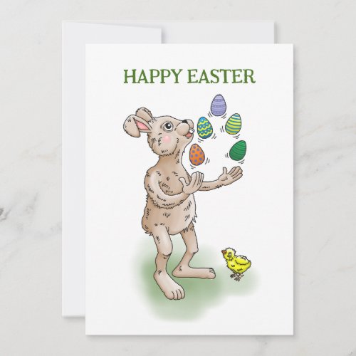 Juggling Easter Bunny Holiday Card
