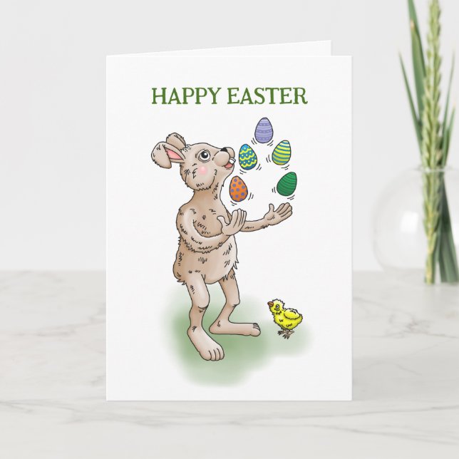 Juggling Easter Bunny Holiday Card (Front)